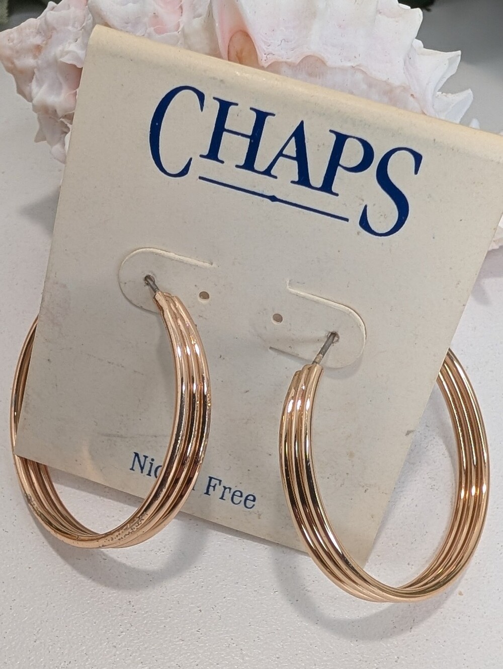 Chaps Gold Tone Multi-Row Hoop Earrings